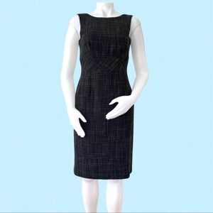 black with grey gray tweed sheath sleeveless dress made in Italy wool blend